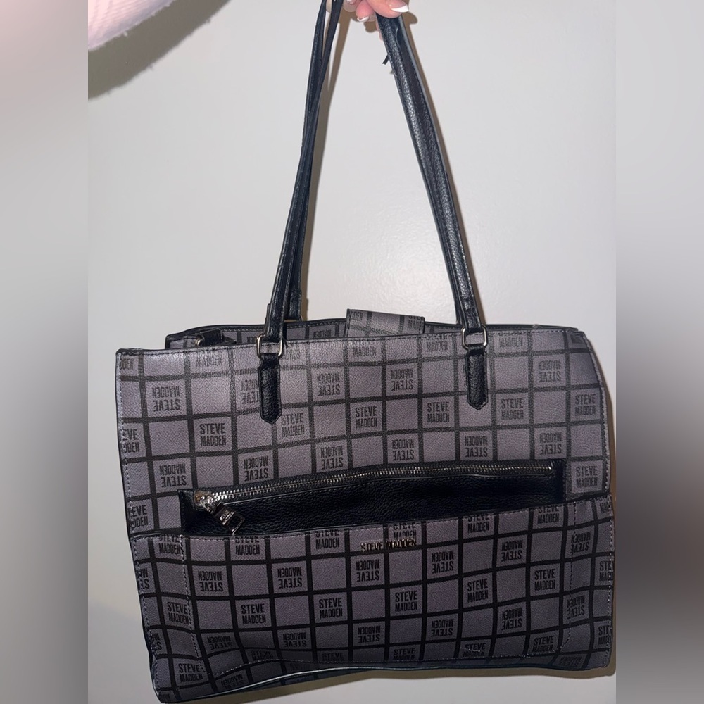 Steve Madden Black and Gray Logo Tote